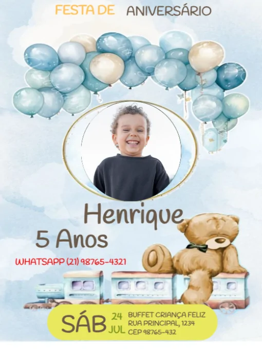 Convite De Aniversário Menino Urso Balões Para Editar Convite De Aniversário Menino Urso Balões Para Editar