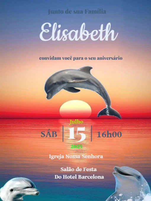 Modelo de convite - aniversário golfinho para editar