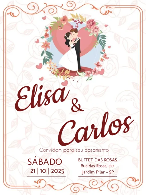 Modelo de convite - casamento com confirmação presença para editar