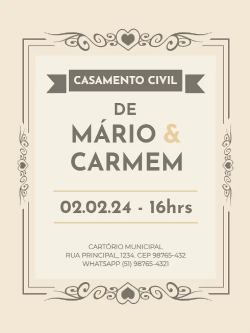 Modelo de convite - casamento no civil delicado 