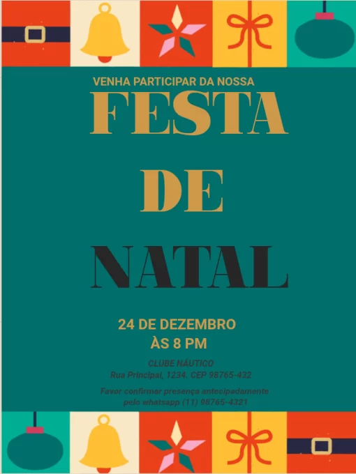 Modelo de convite - festa natal folhas sino minimalista