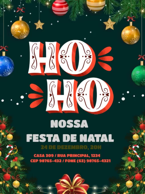 Convite De Festa De Natal ho ho ho efeites Edite Online