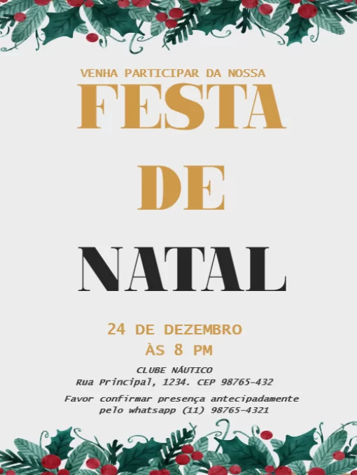 Modelo de convite - festa natal folhas minimalista