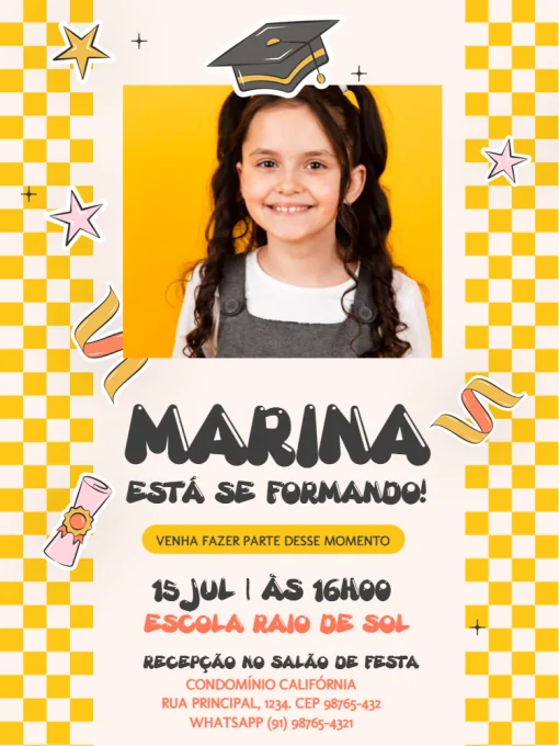 Modelo de convite - formatura infantil amarelo