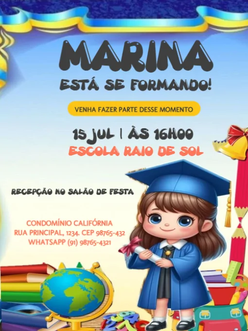 Convite De Formatura Infantil Menina Para Editar Convite De Formatura Infantil Menina Para Editar