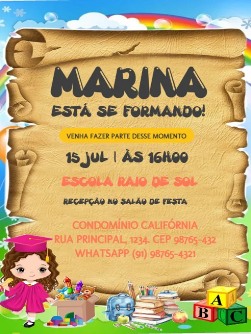 Convite De Formatura Menina Para Editar Convite De Formatura Menina Para Editar