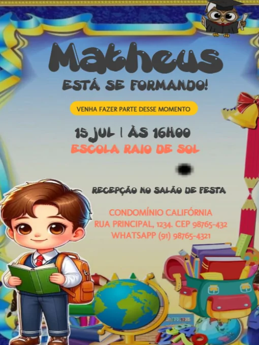 Modelo de convite - formatura menino para editar