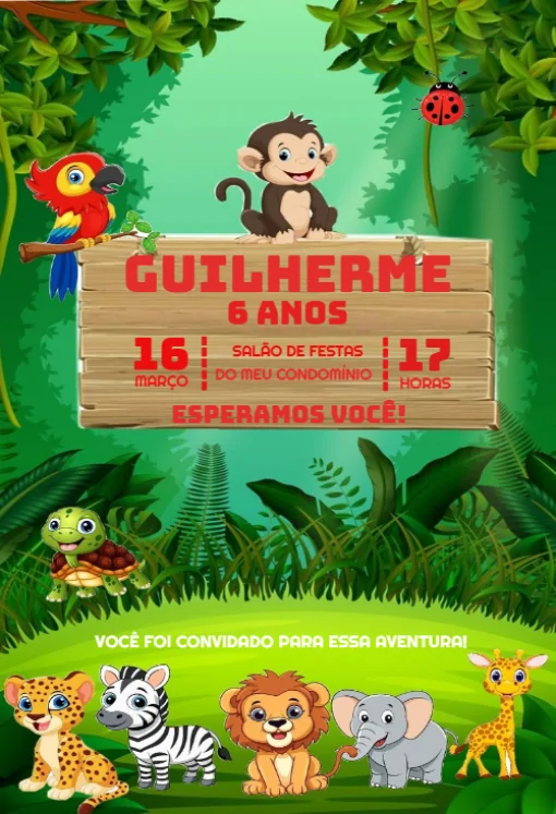 Modelo de convite - digital animais para editar
