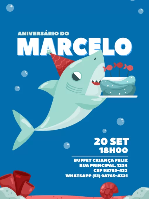 Convite Digital Aniversário Tubarão Menino Convite Digital Aniversário Tubarão Menino