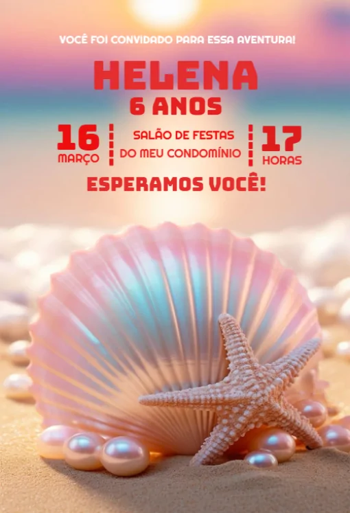 Modelo de convite - digital concha estrela para editar