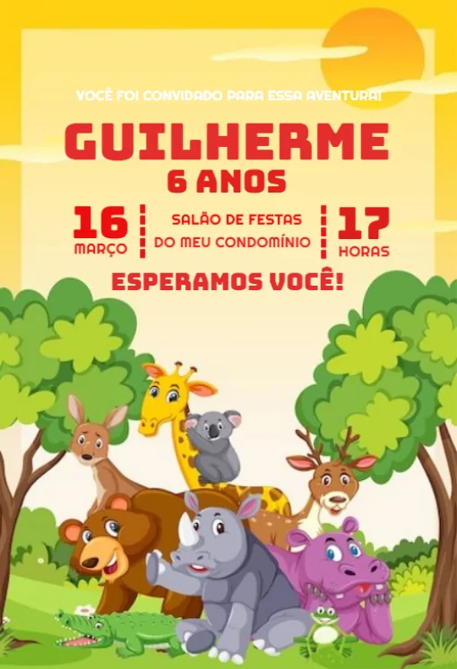 Modelo de convite - digital animais para editar