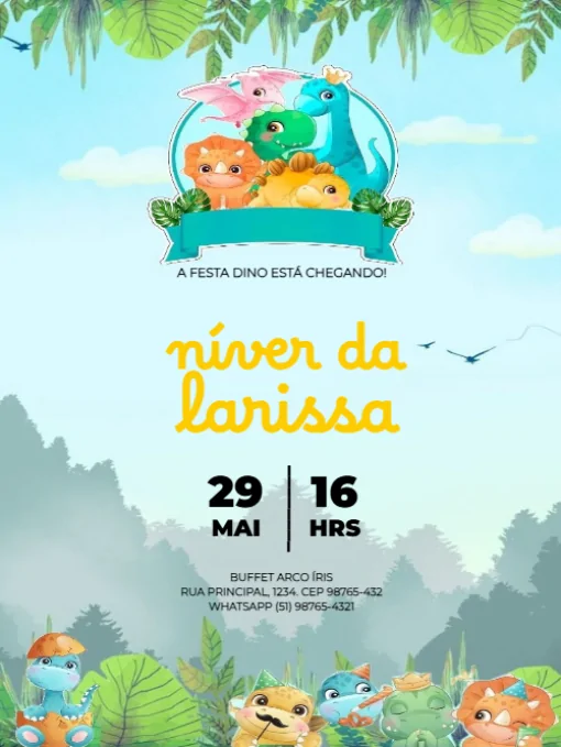 Convite Dinossauro Baby Colorido Para Editar Convite Dinossauro Baby Colorido Para Editar