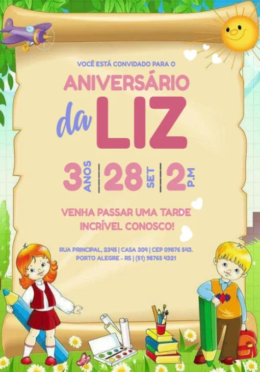 Modelo de convite - festa aniversário papiro criança para editar
