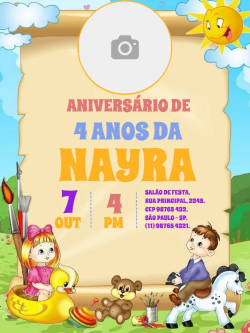 Convite Festa de Aniversário Crianças Com Foto Para Editar Convite Festa de Aniversário Crianças Com Foto Para Editar