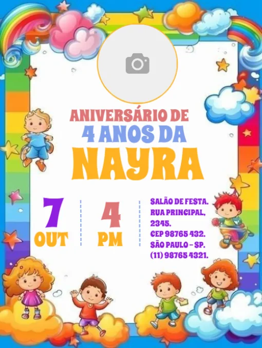 Modelo de convite - festa aniversário fofo colorido para editar