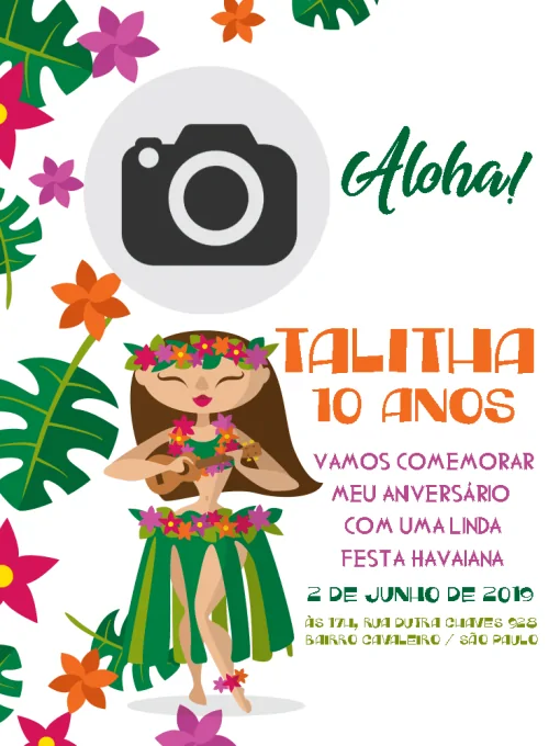 Modelo de convite - festa gatinha com foto para editar