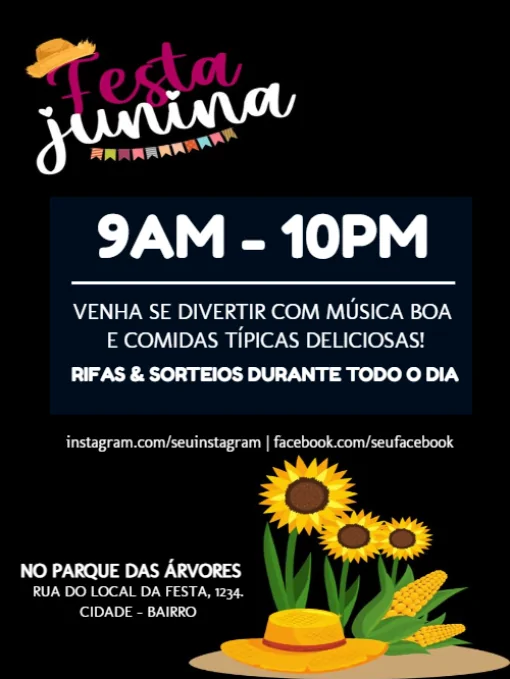 Modelo de convite - festa junina escuro para editar