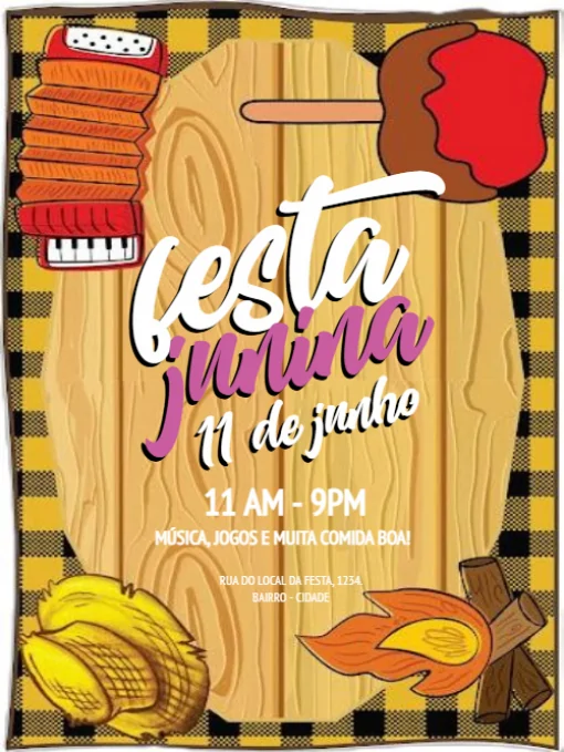 Modelo de convite - festa junina amadeirado para editar