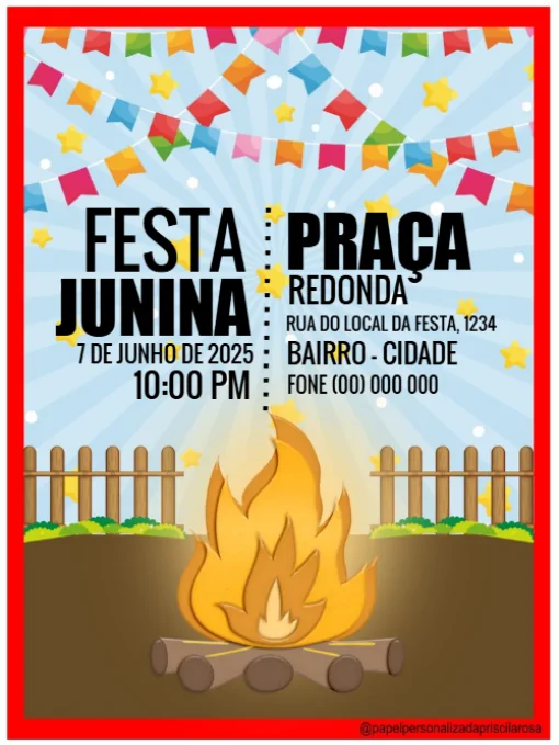 Modelo de convite - festa junina fogueira para editar