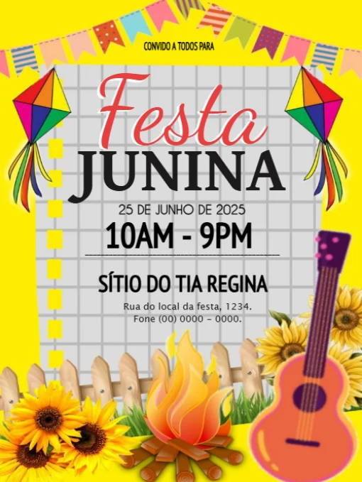 Modelo de convite - festa junina violão para editar