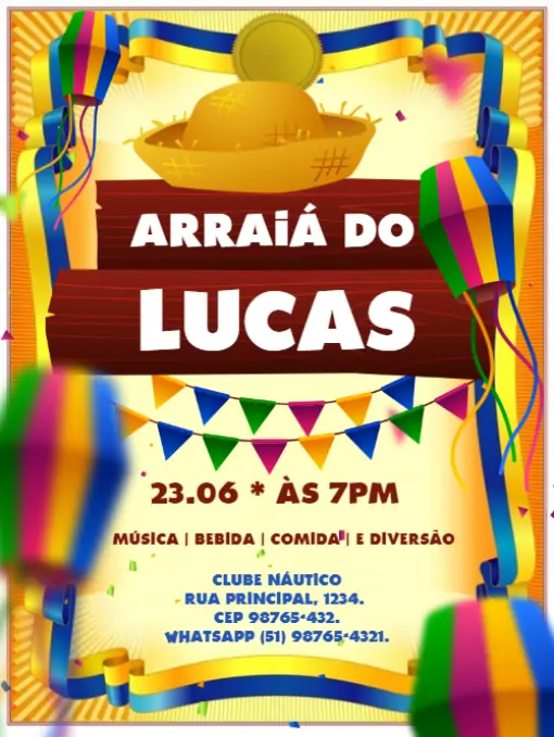 Convite Festa Junina  Arraia Colorido  Convite Festa Junina  Arraia Colorido