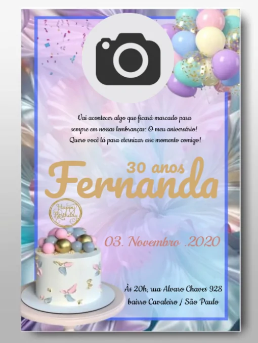Convite de Aniversário Bolo Para Editar Convite de Aniversário Bolo Para Editar
