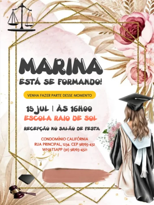 Modelo de convite - formatura feminino para editar