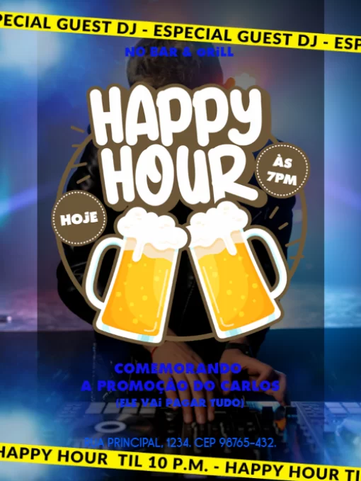 Convite Happy Hour azul para editar