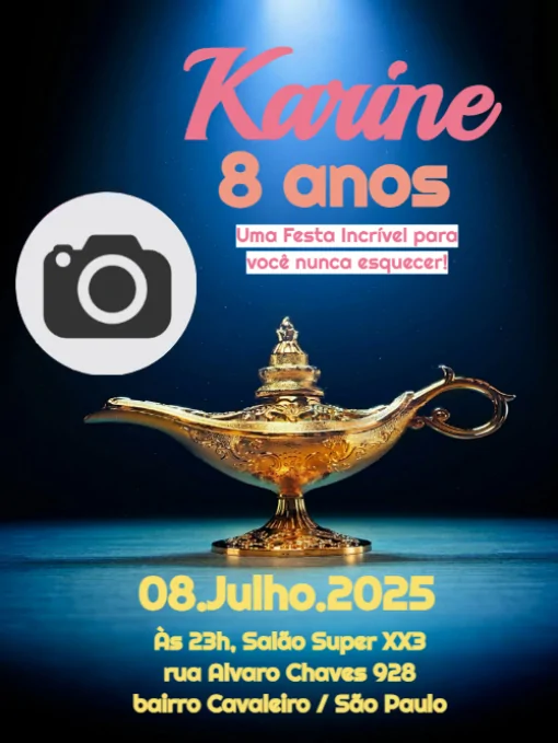 Modelo de convite - com foto gênio da lâmpada para editar