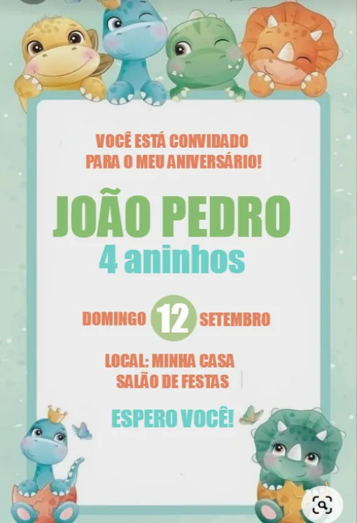 Modelo de convite - online dinossauro para editar