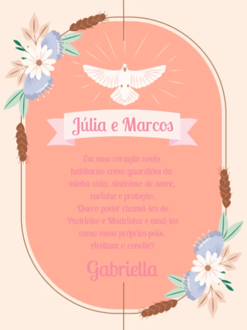 Modelo de convite - padrinhos batismo pomba da paz 