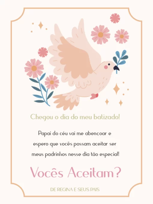 Convite Para Padrinhos De Batismo pomba  Convite Para Padrinhos De Batismo pomba