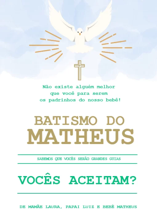 Convite Para Padrinhos De Batismo pomba  Convite Para Padrinhos De Batismo pomba