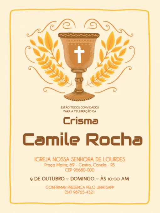 Convite Para Crisma Amarelo  Convite Para Crisma Amarelo