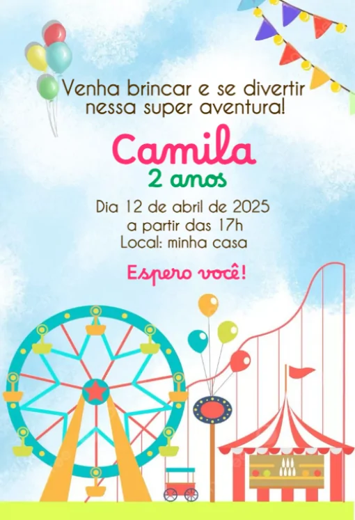 Modelo de convite - parque diversões online para editar