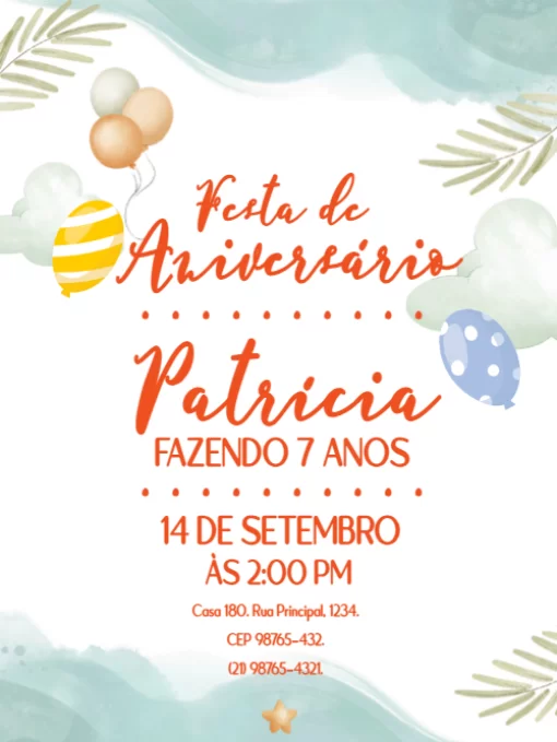 Convite de aniversário nuvens e balões Para Baixar Convite de aniversário nuvens e balões Para Baixar
