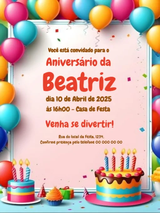 Modelo de convite - bolo e balão para editar