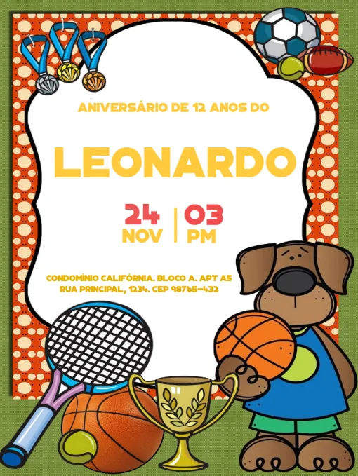 Modelo de convite - esportes para editar