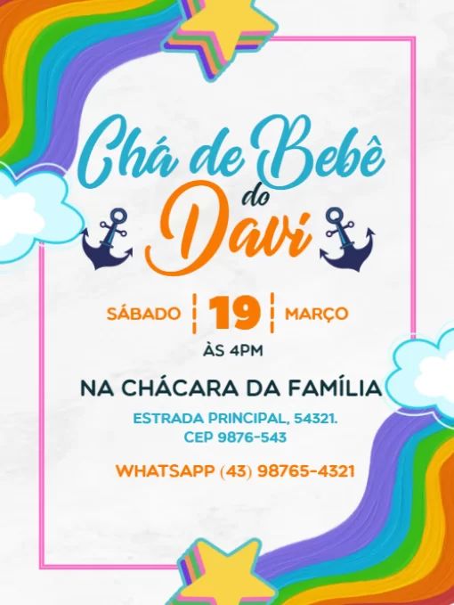 Convite Chá De Bebê arco iris Convite Chá De Bebê arco iris