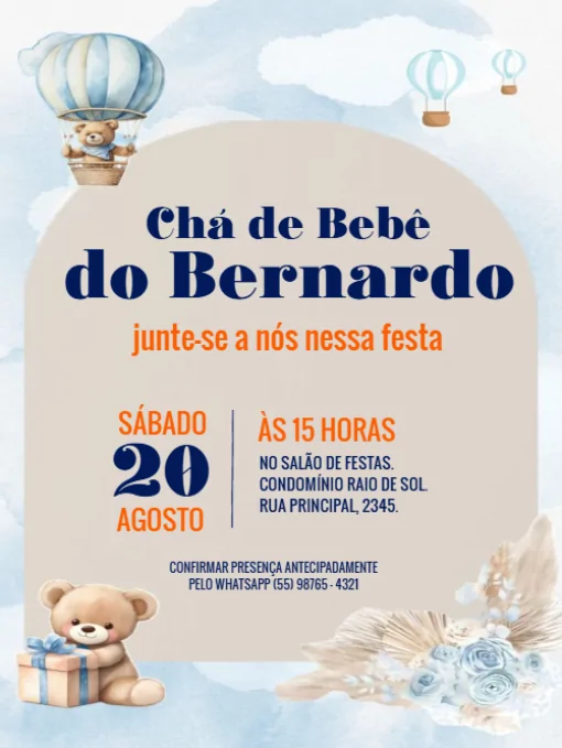 Modelo de convite - ursinho chá bebê para editar