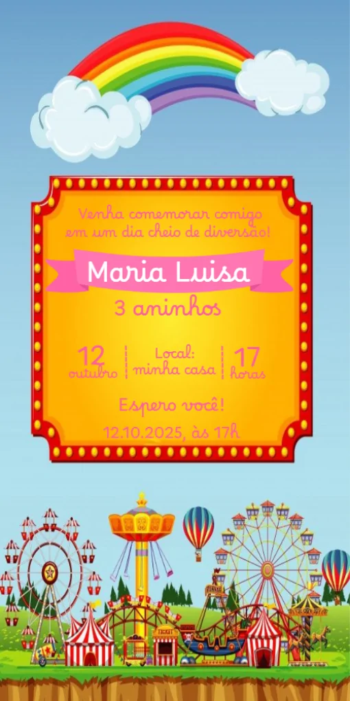Modelo de convite - virtual parque diversões menina para editar