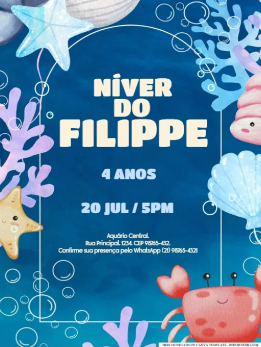 Modelo de convite - convites aniversário fundo do mar estrela para editar
