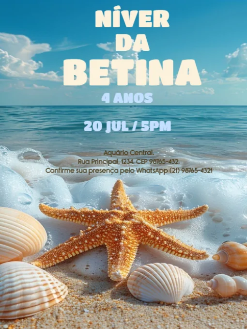 Modelo de convite - convites aniversário mar estrela para editar