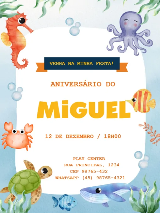 Convites De Aniversário Fundo Mar Para Editar Convites De Aniversário Fundo Mar Para Editar